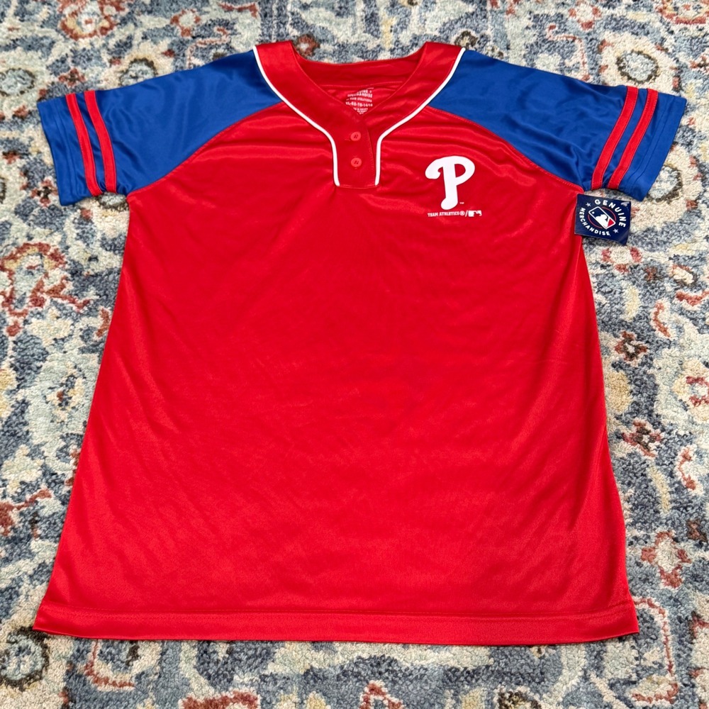 Team Athletics Baseball Jersey Kids XL Red Blue Phillies Sportswear NWT